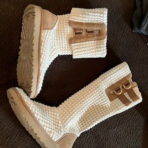 UGG WOMEN'S SOLENE TALL KNIT SWEATER BOOTS OATMEAL CHESTNUT